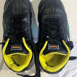 Puma Kids Black Sneakers with Yellow and Green Accents